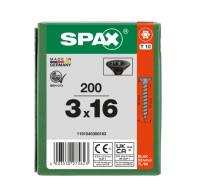 SPAX-S Senkmultikopf T-STAR PLUS T10 Vollgewinde schwarz verzinkt - 200 Stk - 3 x 16