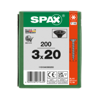 SPAX-S Senkmultikopf T-STAR PLUS T10 Vollgewinde schwarz verzinkt - 200 Stk - 3 x 20