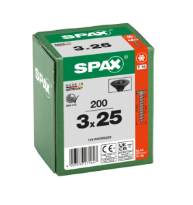 SPAX-S Senkmultikopf T-STAR PLUS T10 Vollgewinde schwarz verzinkt - 200 Stk - 3 x 25