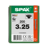 SPAX-S Senkmultikopf T-STAR PLUS T10 Vollgewinde schwarz verzinkt - 200 Stk - 3 x 25