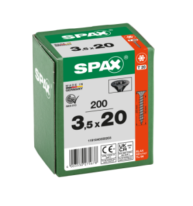 SPAX Senkmultikopf T-STAR PLUS T20 Vollgewinde schwarz verzinkt - 200 Stk - 3,5 x 20