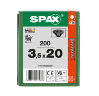 SPAX Senkmultikopf T-STAR PLUS T20 Vollgewinde schwarz verzinkt - 200 Stk - 3,5 x 20