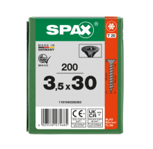 SPAX Senkmultikopf T-STAR PLUS T20 Vollgewinde schwarz verzinkt - 200 Stk - 3,5 x 30