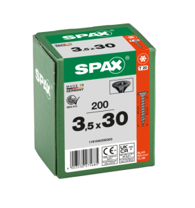 SPAX Senkmultikopf T-STAR PLUS T20 Vollgewinde schwarz verzinkt - 200 Stk - 3,5 x 30