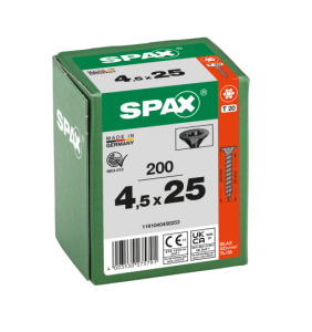 SPAX Senkmultikopf T-STAR PLUS T20 Vollgewinde schwarz verzinkt - 200 Stk - 4,5 x 25