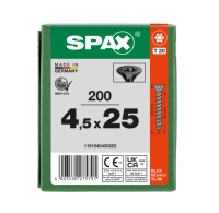 SPAX Senkmultikopf T-STAR PLUS T20 Vollgewinde schwarz verzinkt - 200 Stk - 4,5 x 25