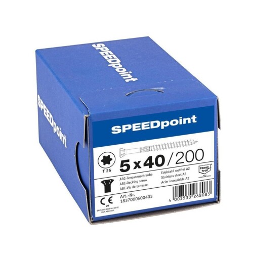 SPEEDpoint Terrassenschraube 5 x 40 mm - Linsensenkkopf - T-STAR T25 - Schabenut - Edelstahl rostfrei A2 - 200 Stk