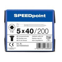 SPEEDpoint Terrassenschraube 5 x 40 mm - Linsensenkkopf - T-STAR T25 - Schabenut - Edelstahl rostfrei A2 - 200 Stk