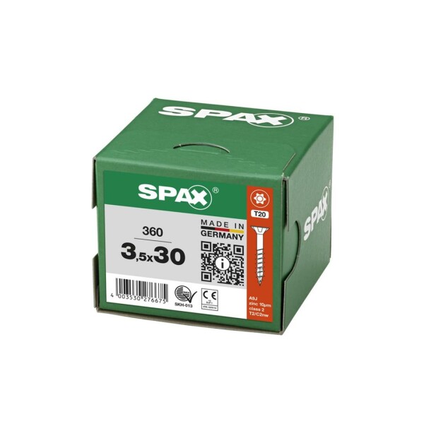 SPAX Universalschraube - 3,5 x 30 mm - 360 Stk - Teilgewinde - Senkkopf - T-STAR plus T20 - 4CUT - WIROX