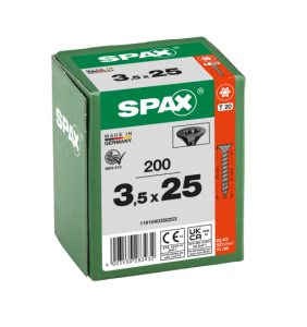 SPAX Senkmultikopf T-STAR PLUS T20 Vollgewinde schwarz verzinkt - 200 Stk - 3,5 x 25