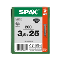 SPAX Senkmultikopf T-STAR PLUS T20 Vollgewinde schwarz verzinkt - 200 Stk - 3,5 x 25