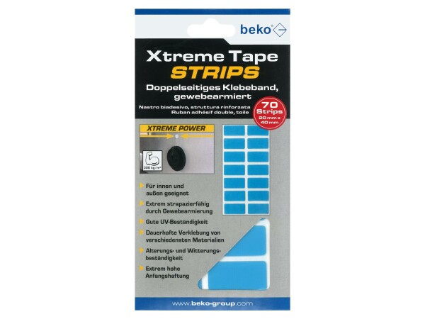 beko Xtreme Tape STRIPS, gewebearmiert 20 mm x 40 mm, 1 Pack = 70 Strips