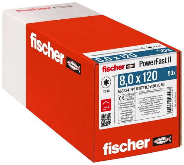 fischer PowerFast FPF II WTP 8,0 x 120 BC 50 Tellerkopf TX Teilgewinde verzinkt