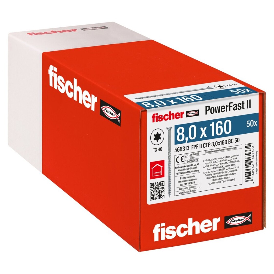 fischer PowerFast FPF II CTP 8,0 x 160 BC 50 Senkkopf TX Teilgewinde ...