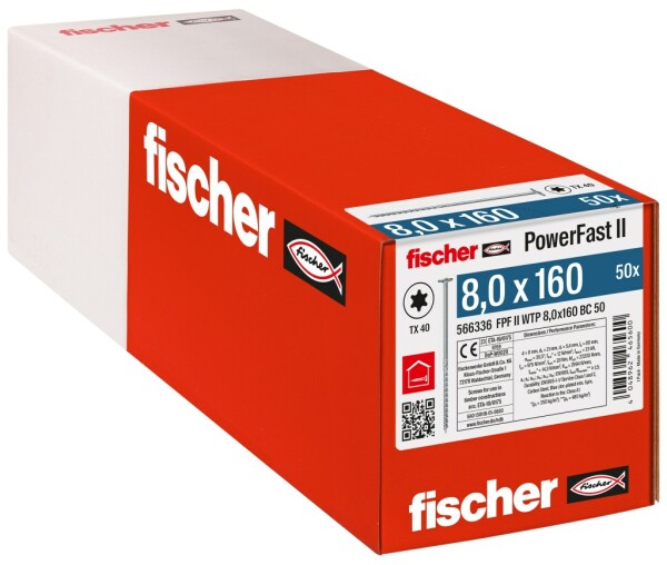 fischer PowerFast FPF II WTP 8,0 x 160 BC 50 Tellerkopf TX Teilgewinde verzinkt