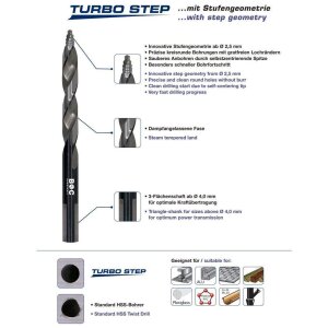Bohrcraft HSS-DIN 338-G, TURBO STEP Stufenbohrer für Metall - Holz - Kunststoff