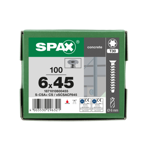SPAX BETONSCHRAUBE 6x45 5/- VERZINKT SENKKOPF T30 100ST