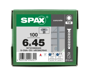 SPAX BETONSCHRAUBE 6x45 5/- VERZINKT SENKKOPF T30 100ST