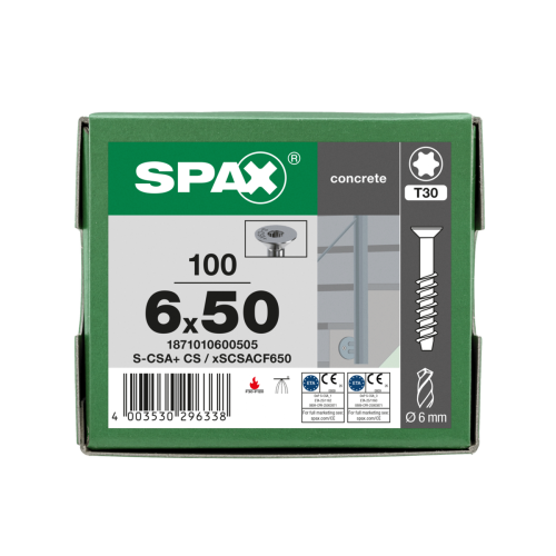 SPAX BETONSCHRAUBE 6x50 10/- VERZINKT SENKKOPF T30 100ST