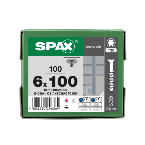 SPAX BETONSCHRAUBE 6x100 60/45 VERZINKT SENKKOPF T30 100ST