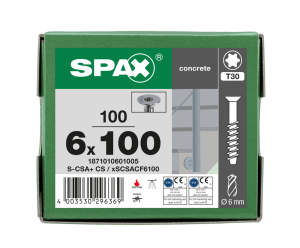 SPAX BETONSCHRAUBE 6x100 60/45 VERZINKT SENKKOPF T30 100ST
