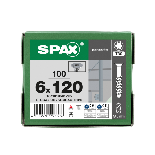 SPAX BETONSCHRAUBE 6x120 80/65 VERZINKT SENKKOPF T30 100ST