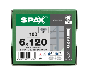SPAX BETONSCHRAUBE 6x120 80/65 VERZINKT SENKKOPF T30 100ST