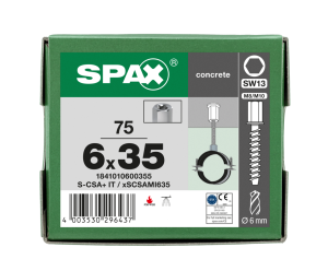 SPAX BETONSCHRAUBE 6x35 VERZINKT INNENGEWINDE M8/10 SW 13 75ST