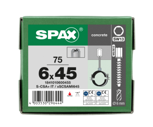SPAX BETONSCHRAUBE 6x45 VERZINKT INNENGEWINDE M8/10 SW 13 75ST