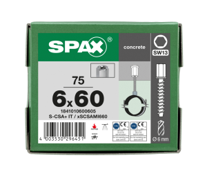 SPAX BETONSCHRAUBE 6x60 VERZINKT INNENGEWINDE M8/10 SW 13 75ST