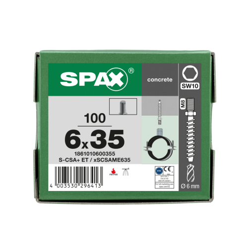 SPAX BETONSCHRAUBE 6x35 -/- VERZINKT AUSSENGEWINDE SW10 100ST