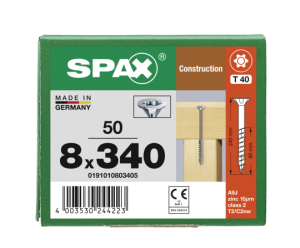 SPAX Senkkopf 8 mm T-STAR plus - Teilgewinde WIROX A3J  T40  -  8x340  -  50 Stk