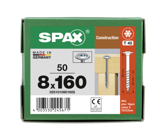 SPAX WIROX Tellerkopf T-STARplus TG TX40 8,0x160 50 Stk