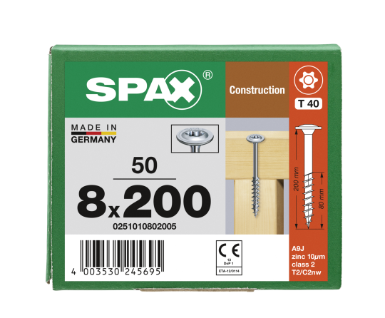 SPAX WIROX Tellerkopf T-STARplus TG TX40 8,0x200 50 Stk