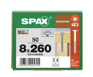 SPAX WIROX Tellerkopf T-STARplus TG TX40 8,0x260 50 Stk