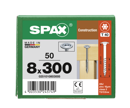 SPAX WIROX Tellerkopf T-STARplus TG TX40 8,0x300 50 Stk