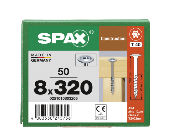 SPAX WIROX Tellerkopf T-STARplus TG TX40 8,0x320 50 Stk