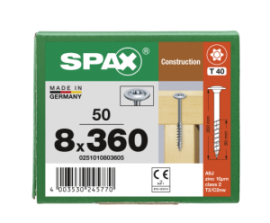 SPAX WIROX Tellerkopf T-STARplus TG TX40 8,0x360 50 Stk