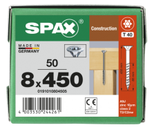 SPAX Senkkopf 8 mm T-STAR plus - Teilgewinde WIROX A3J  T40  -  8x450  -  50 Stk