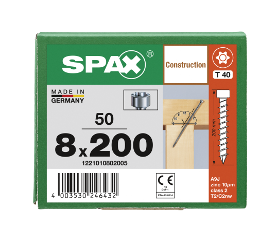 SPAX Zylinderkopfschraube T-STAR plus VG TX40 8 x 200 WIROX  50 Stk