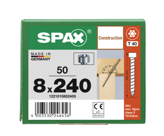 SPAX Zylinderkopfschraube T-STAR plus VG TX40 8 x 240 WIROX  50 Stk