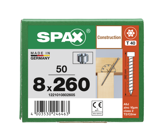 SPAX Zylinderkopfschraube T-STAR plus VG TX40 8 x 260 WIROX  50 Stk