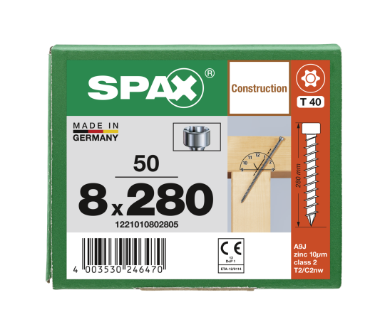 SPAX Zylinderkopfschraube T-STAR plus VG TX40 8 x 280 WIROX  50 Stk