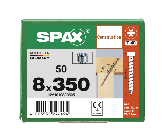 SPAX Zylinderkopfschraube T-STAR plus VG TX40 8 x 350 WIROX  50 Stk