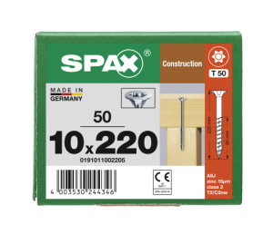 SPAX Senkkopf 10 mm T-STAR plus - Teilgewinde WIROX A3J  T50  -  10x220  -  50 Stk