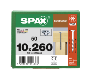SPAX Senkkopf 10 mm T-STAR plus - Teilgewinde WIROX A3J  T50  -  10x260  -  50 Stk