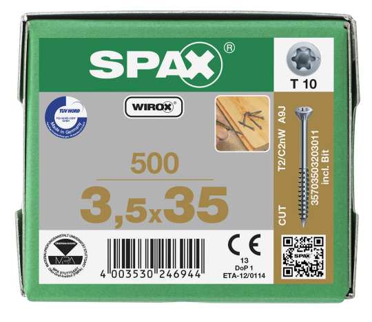 SPAX Dielenschraube Teilgewinde Senkkopf - T-STAR plus T10 WIROX  3,5x35 - 500 Stk