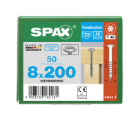 SPAX Tellerkopf 8 mm T-STAR plus 4CUT Teilgewinde Edelstahl rostfrei A2 1.4567  8x200 - 50 Stk