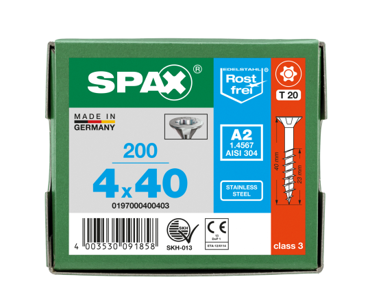 SPAX Senkkopf T-STAR plus - Teilgewinde Edelstahl rostfrei A2 1.4567  T20  -  4x40  -  200 Stk