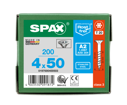 SPAX Senkkopf T-STAR plus - Teilgewinde Edelstahl rostfrei A2 1.4567  T20  -  4x50  -  200 Stk